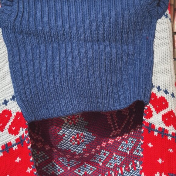 Dog Sweater, Turtleneck Knit Sweater, Fair Isle Holiday Reindeer Hearts, Red, L - Picture 5 of 8